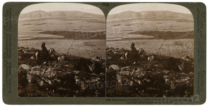 Gideon's battlefield and the Hill of Moreh, north from Jezreel, Palestine, 1900.Artist: Underwood & Underwood