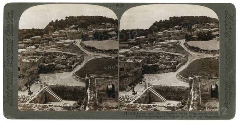 Ancient royal city of Samaria, where Philip preached Christ, looking west, Palestine, 1900.Artist: Underwood & Underwood