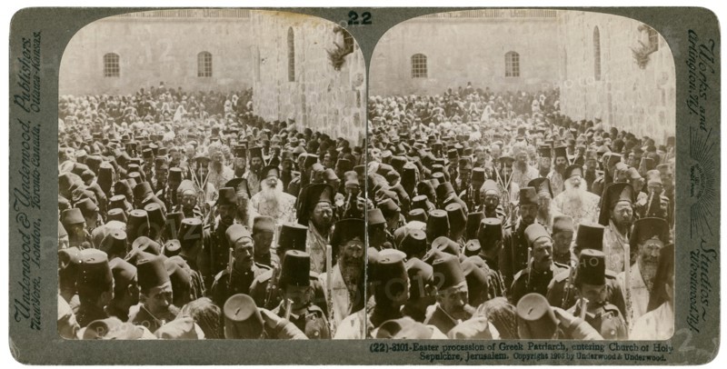 Easter procession of the Greek Patriarch, entering the Church of Holy Sepulchre, Jerusalem, 1903.Artist: Underwood & Underwood