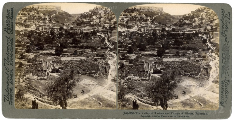 The valley of Kedron and the village of Siloam, outside the wall of Jerusalem, Palestine, 1896.Artist: Underwood & Underwood