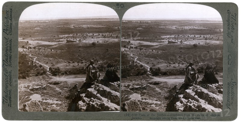 The plain of the River Jordan, as seen from the ruins of ancient Jericho, Palestine, 1903.Artist: Underwood & Underwood