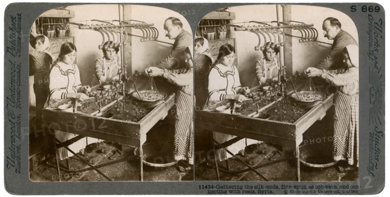 Manufacturing silk, Syria, 1900s.Artist: Underwood & Underwood