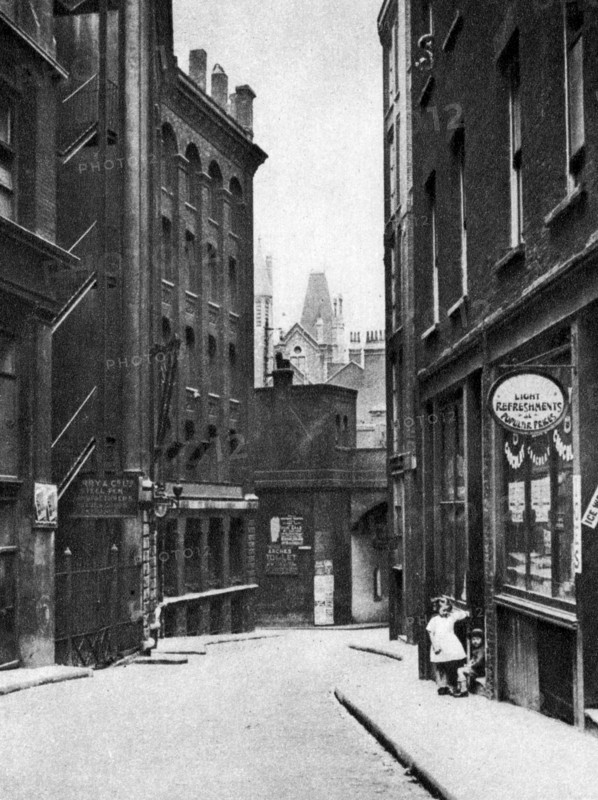 From the Old Bailey looking down the hill of Fleet Lane, London, 1926-1927. Artist: Unknown