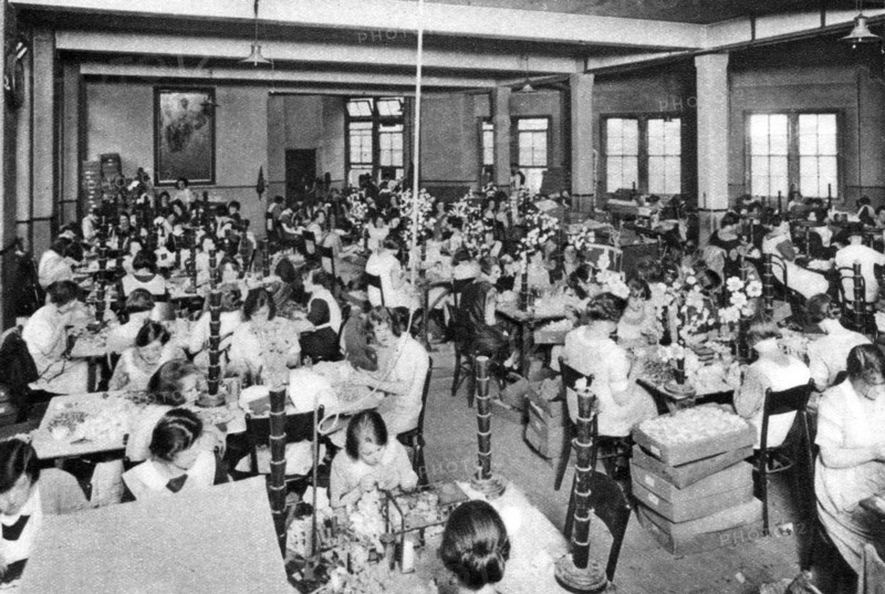 Disabled girls working at the 'Watercress and Flower Girls' Christian Mission', London, 1926-1927. Artist: Unknown