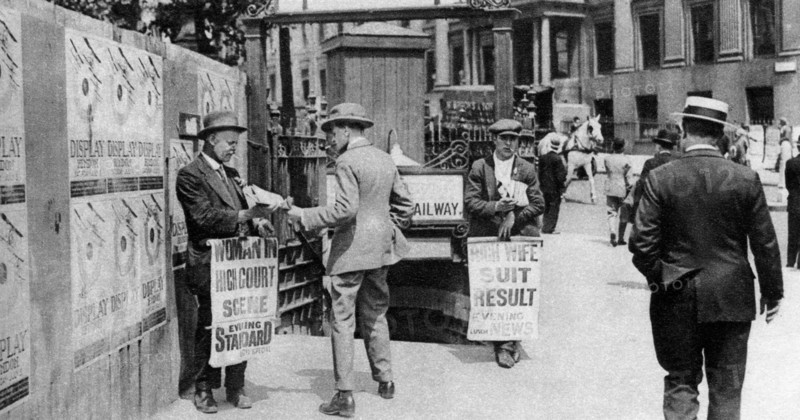 The lunchtime newspaper paper headlines, Trafalgar Square, London, 1926-1927. Artist: Unknown