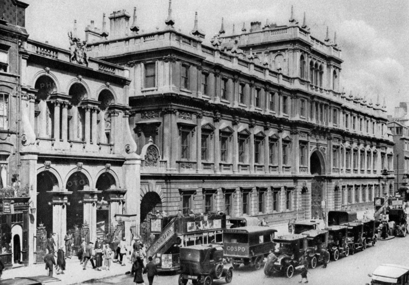 Burlington Arcade entrance and the house of the Royal Academy, Piccadilly, 1926-1927.Artist: McLeish