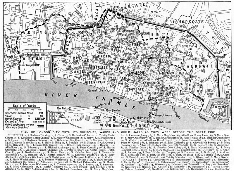 Plan of the City of London showing churches, wards and guild halls, 1926-1927. Artist: Unknown