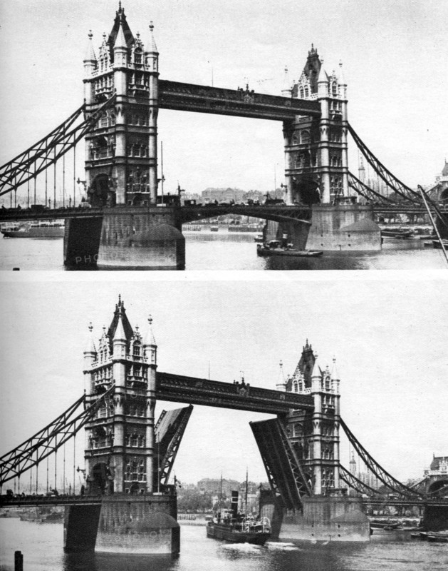 Tower Bridge open and closed, London, 1926-1927. Artist: McLeish