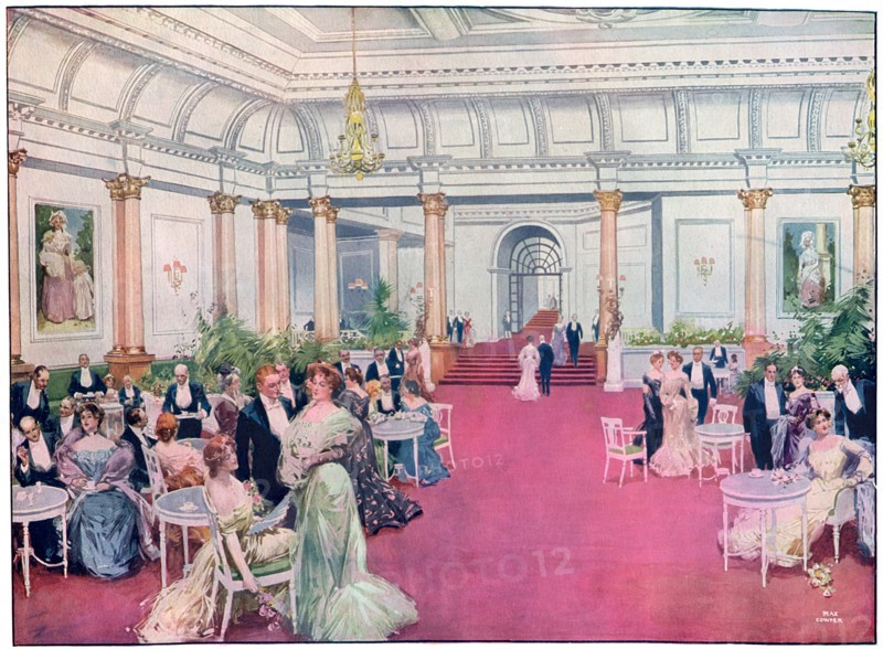 The foyer at the Savoy Restaurant, London, 1905.Artist: Max Cowper