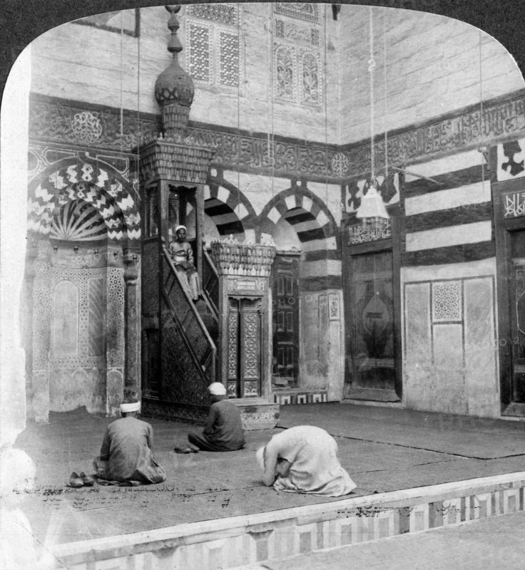 'The prayer-niche and pulpit in the tomb mosque of Kait Bey, Cairo, Egypt', 1905.Artist: Underwood & Underwood