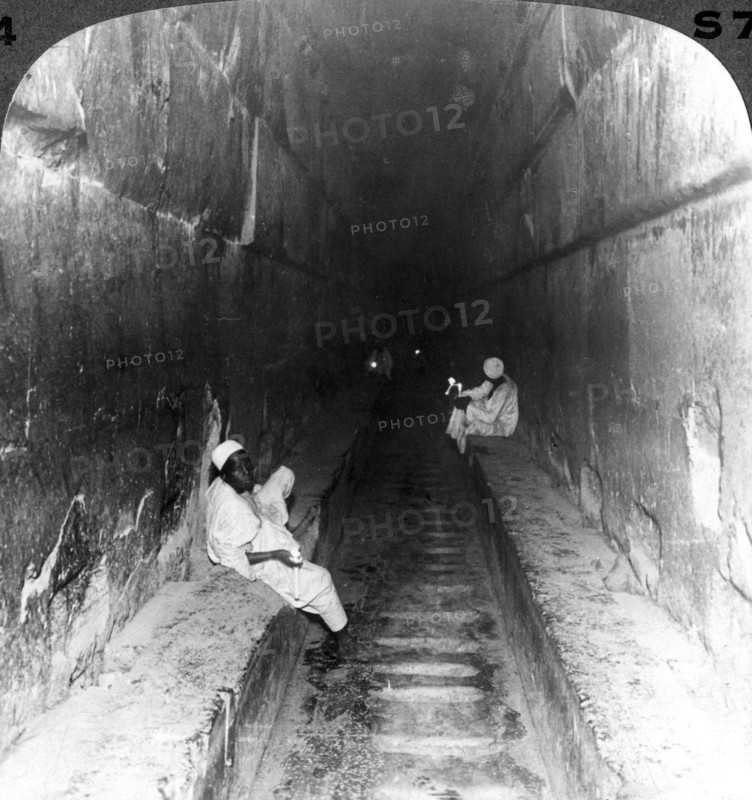 'Looking down the main passage to Khufu's sepulchre within the Great Pyramid, Egypt', 1905.Artist: Underwood & Underwood