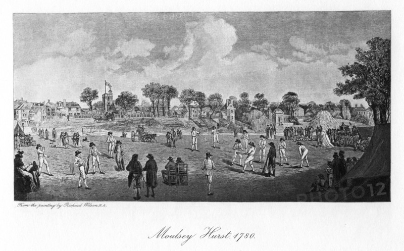 Cricket at Moulsey Hurst, 1780, (1912). Artist: Unknown