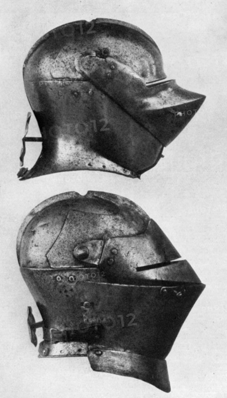 Spanish and Italian helmets, 15th century, (1929). Artist: Unknown