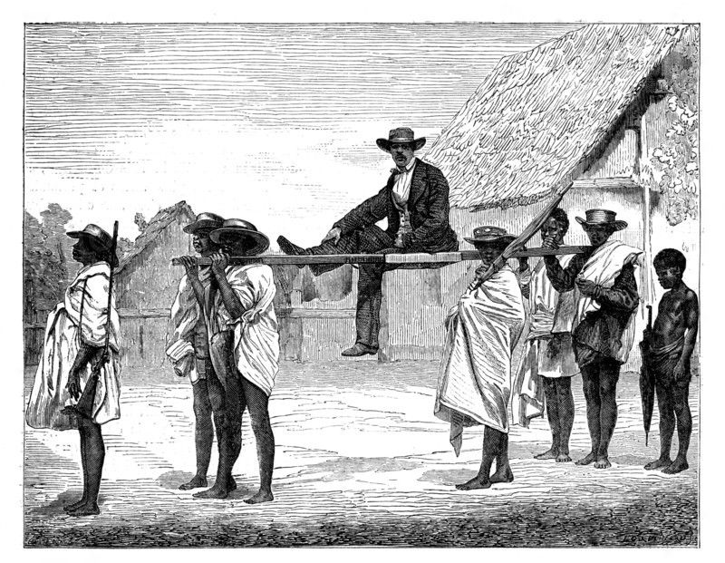African natives carrying a white man, Africa, 19th century.Artist: Gerome Staal