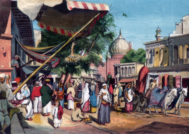 A street at the back of Jami Masjid, Delhi, India, 1857.Artist: William Carpenter