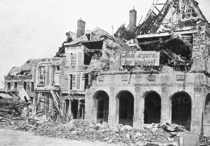 Wrecked building, Grande Place, Peronne, France, First World War, 1917, (c1920). Artist: Unknown