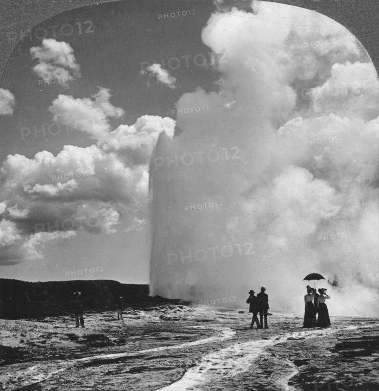 Old Faithful geyser, Yellowstone National Park, USA, early 19th century.Artist: Underwood & Underwood