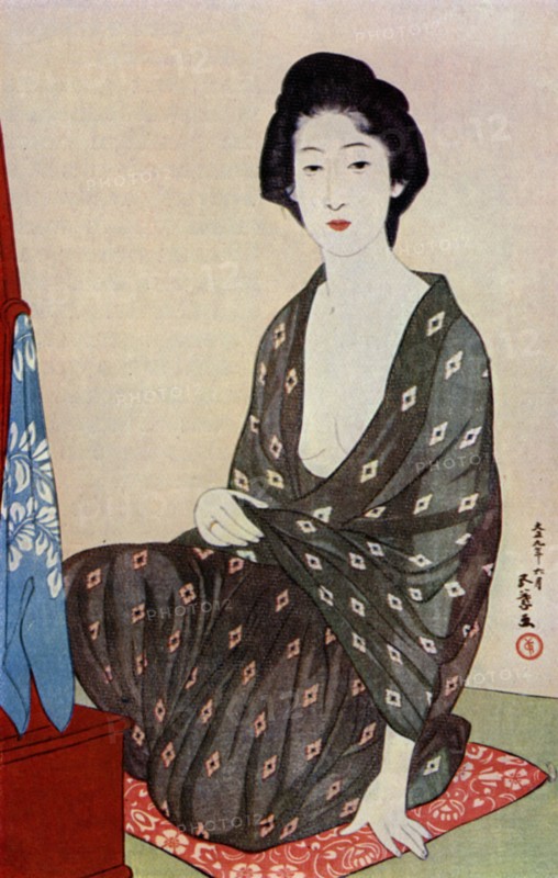 A Japanese woman wearing summer clothes, 1920 (1930).Artist: Hashiguchi Goyo