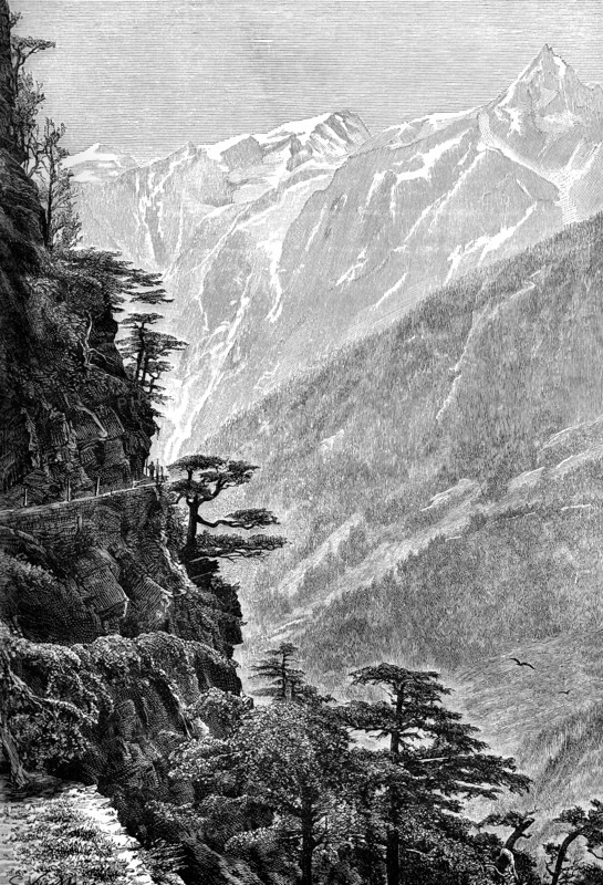 The route to Tibet, near Rogi, through the Upper Satlej Valley, 1895. Artist: Unknown