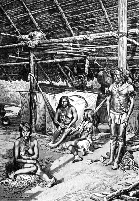 Inside a Ticuna hut, South Ameriica, 1895. Artist: Unknown
