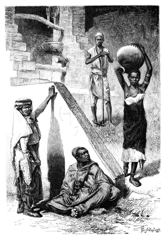 Sudanese Arabs and a female Shilluk slave, Sudan, 1895.Artist: Ivan Pranishnikoff