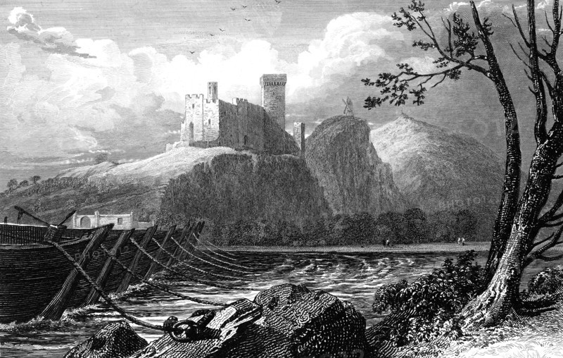 The Castle of Beaucaire and a bridge of boats over the Rhone, France, 1824. Creator: William Bernard Cooke.