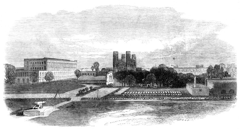 Fort Church and South Barracks, Calcutta, India, 1870. Artist: Unknown
