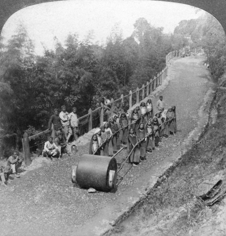 A woman work team on the Darjeeling highway, India, 1903.Artist: Underwood & Underwood