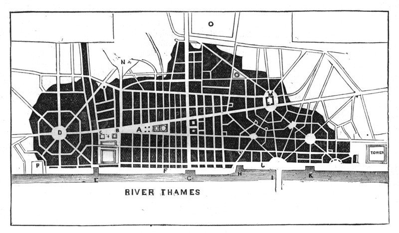 Sir Christopher Wren's plan for rebuilding London after the Great Fire 1666 (c1902). Artist: Unknown