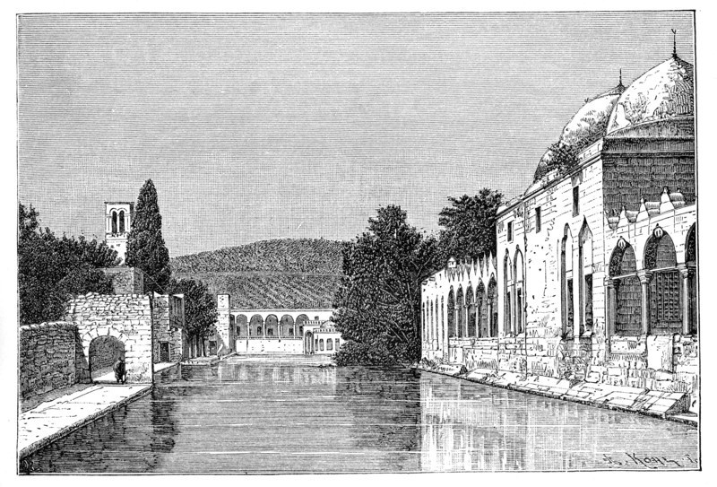The mosque and Fountain of Abraham, Ofra (At Tayyibah), West Bank, Israel, 1895.Artist: Armand Kohl