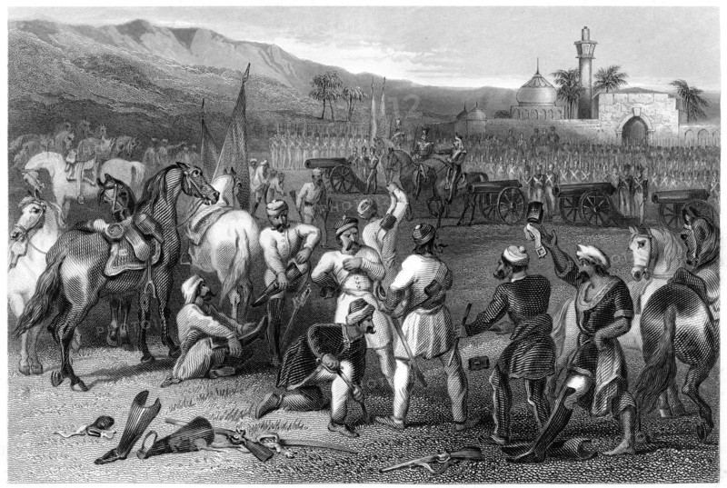 'Disarming the 11th Irregular Cavalry at Berhampore', 1857, (c1860). Artist: Unknown