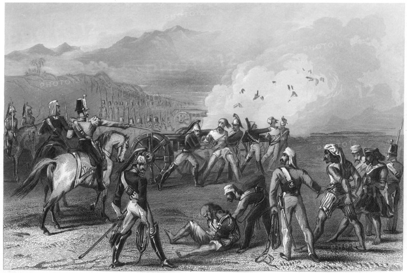 'Blowing mutinous Sepoys from the guns', 1857, (c1860). Artist: Unknown