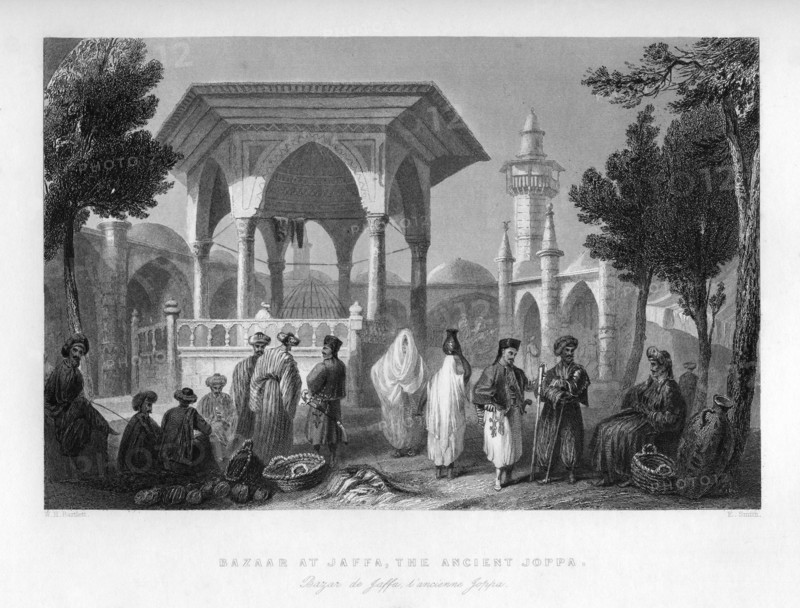 The bazaar at Jaffa, the ancient Joppa, Palestine (Israel), 1841.Artist: E Smith