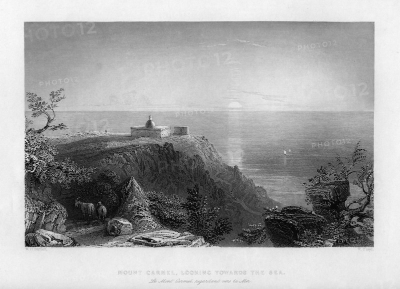 Looking out to sea from Mount Carmel, Israel, 1841.Artist: W Floyd