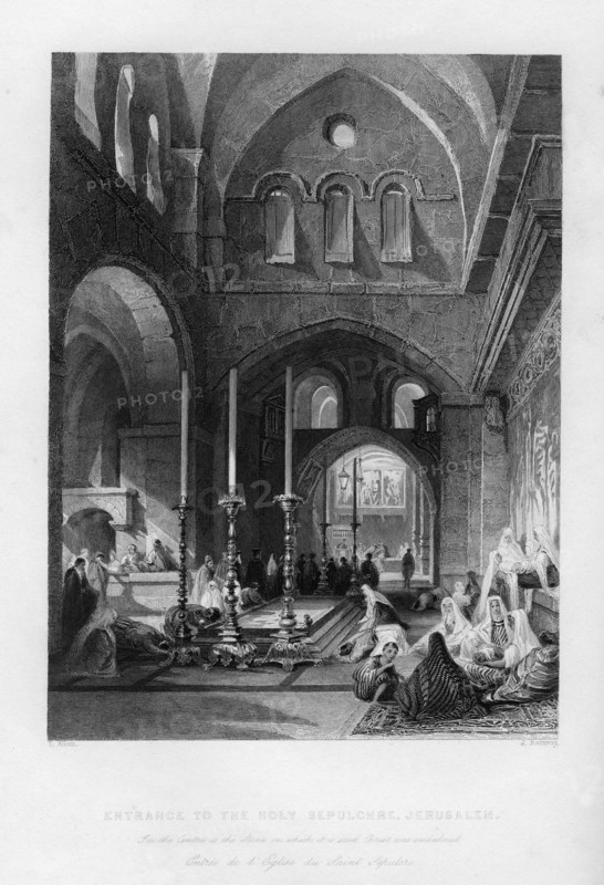 The entrance to the Holy Sepulchre, Jerusalem, Israel, 1841.Artist: J Redaway