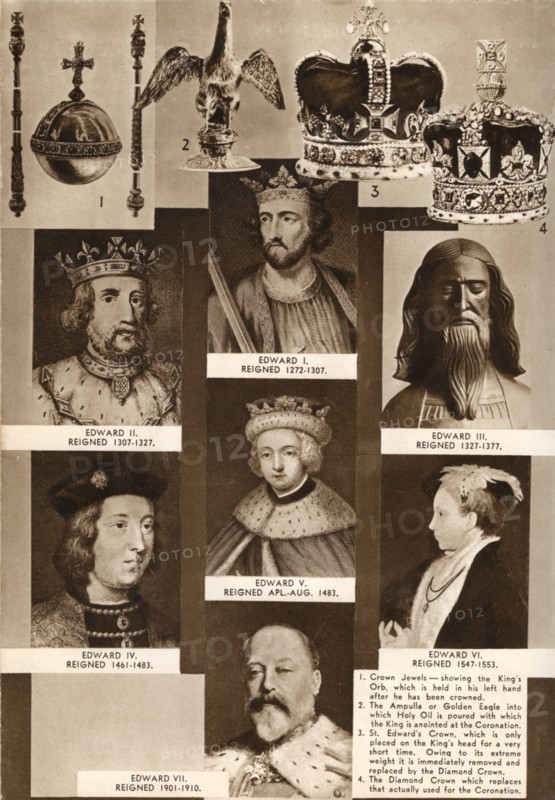 Kings and crown jewels, 1937. Artist: Unknown