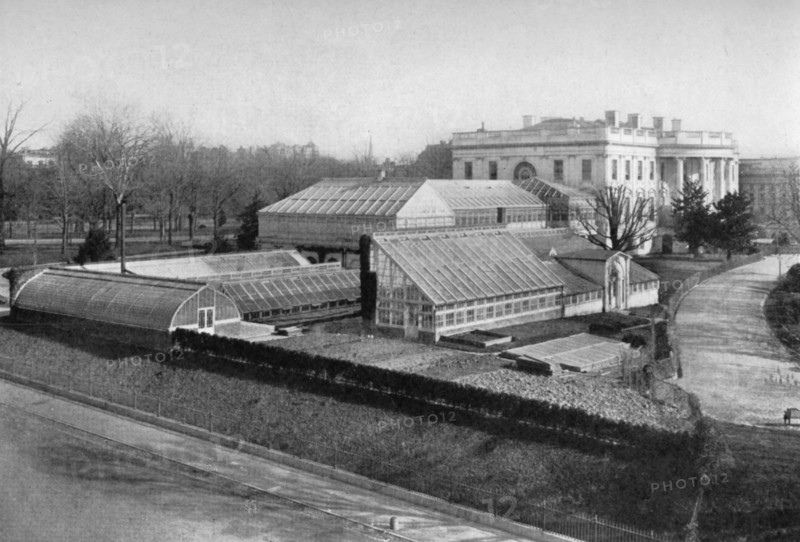 The White House and greenhouses, Washington DC, USA, 1908. Artist: Unknown