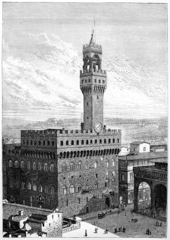 The Piazza della Signoria, Palazzo Vecchio, Florence, Italy, 1882. Artist: Unknown