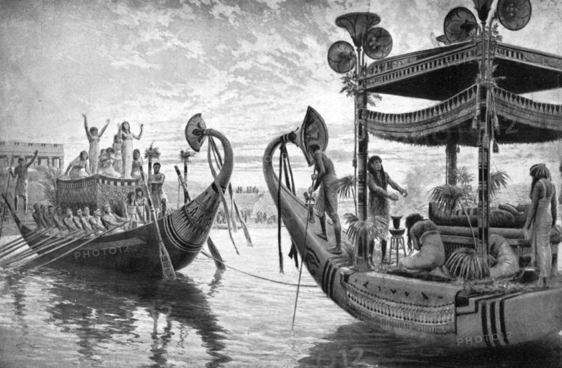 The mummy of Tutankhamun crossing the Nile for the last time, Egypt, 1325 BC (1933-1934). Artist: Unknown