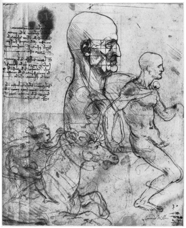 Profile of a man's head and studies of two riders, c1490 and c1504 (1954).Artist: Leonardo da Vinci