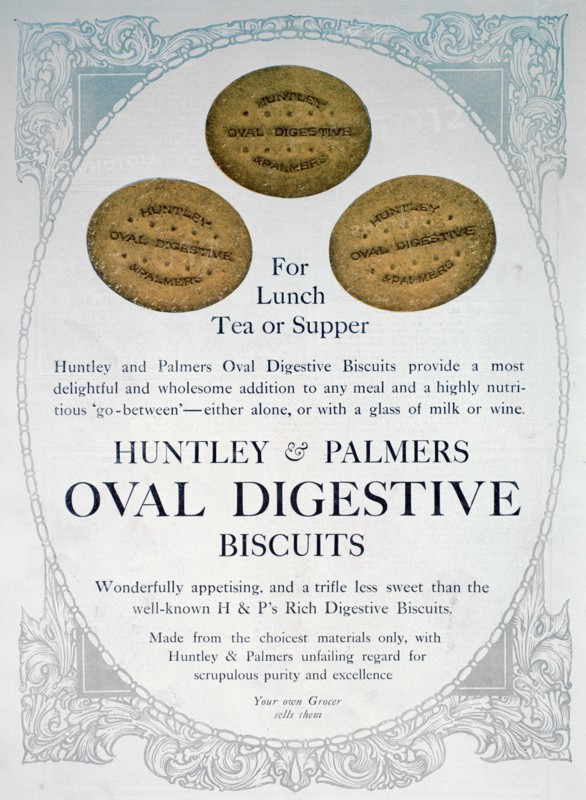 Advert for Huntley and Palmers Oval Digestive Biscuits, 1909. Artist: Unknown