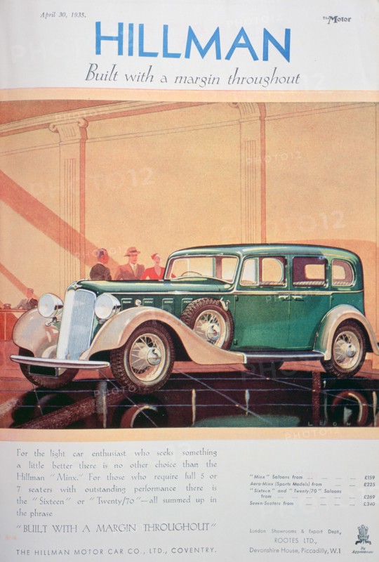 Advert for Hillman motor cars, 1935. Artist: Unknown
