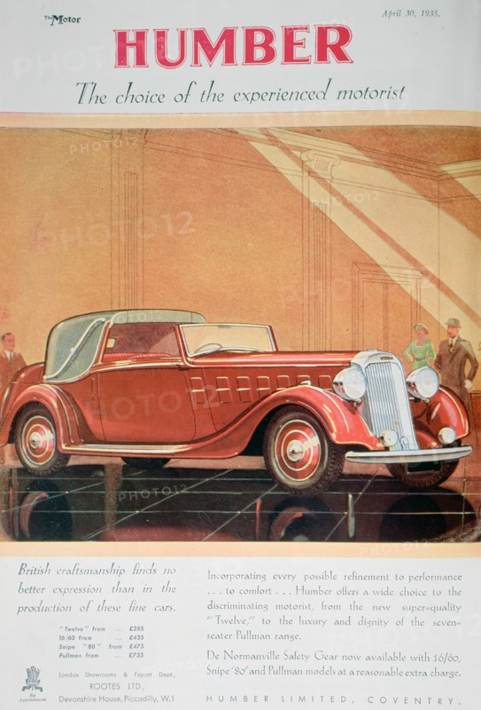 Advert for Humber motor cars, 1935. Artist: Unknown