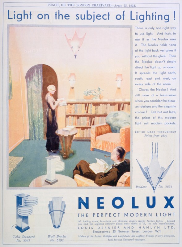 Advert for Neolux light fittings, 1931. Artist: Unknown