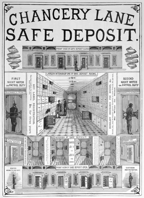 Chancery Lane safe deposit facility, 1893. Artist: Unknown