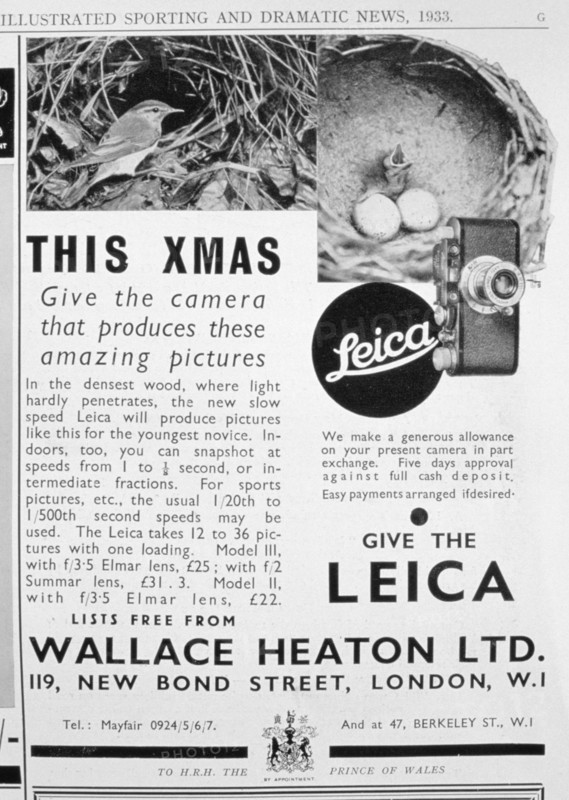 Advert for Leica cameras sold by Wallace Heaton Ltd, New Bond Street, London, 1933. Artist: Unknown