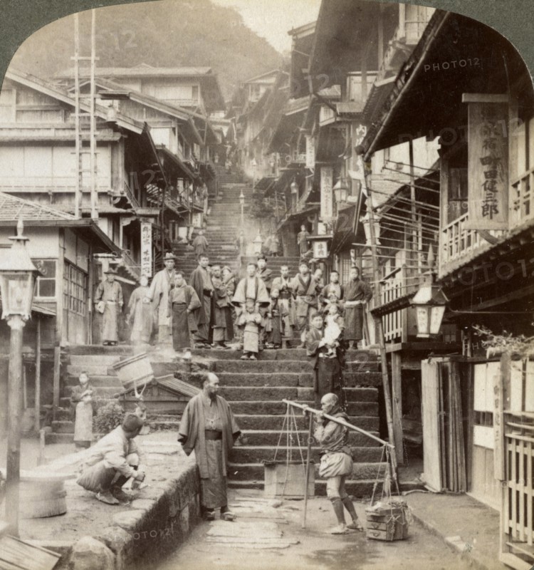Main street up the steep side of Mount Haruna at a famous village of hot springs, Ikao, Japan, 1904.Artist: Underwood & Underwood