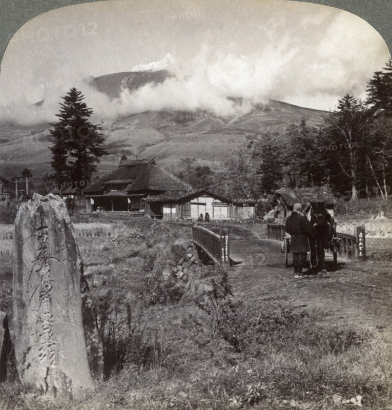 Mount Asama (Asamayama), Japan's largest active volcano, northwest from Katsukake, 1904.Artist: Underwood & Underwood