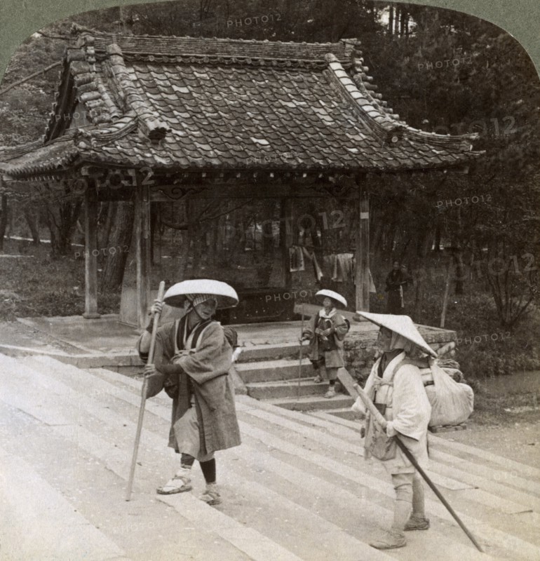 Women pilgrims on the steps of Omuro Gosho (east), Kyoto, Japan, 1904. Artist: Underwood & Underwood