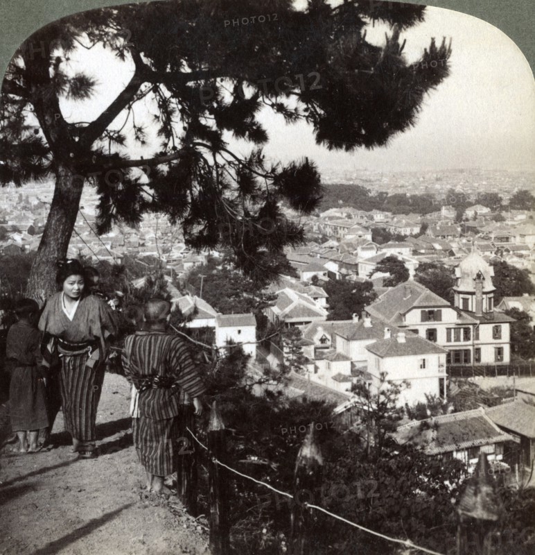 Looking south-east from the pine crowned heights of Suwa-yama over Kobe, Japan, 1904. Artist: Underwood & Underwood